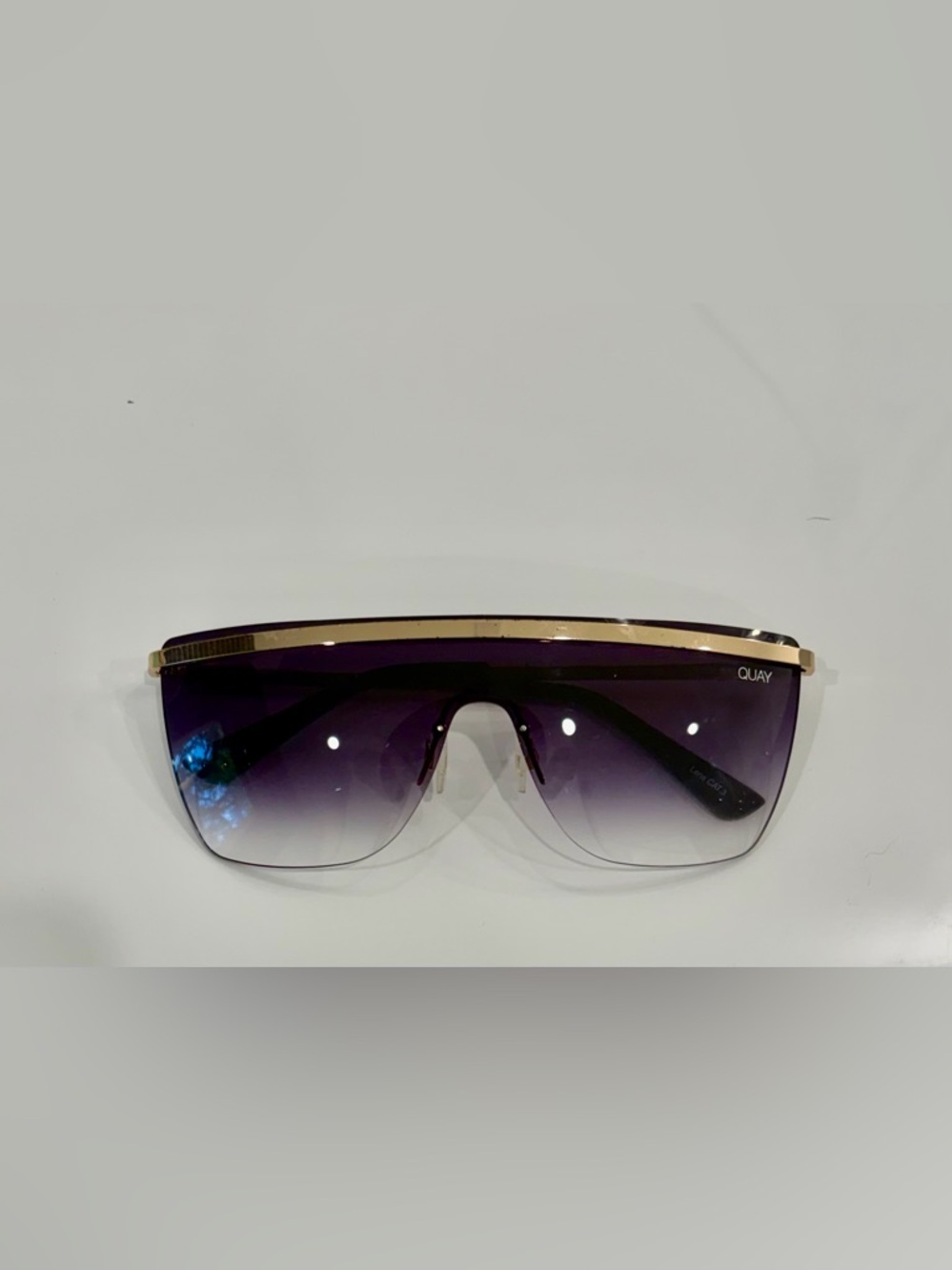Quay Australia Purple Gradient Shield Sunglasses with Gold Accent